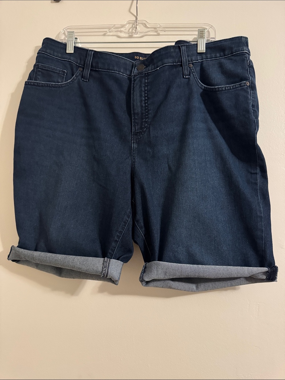 Chico's Dark Blue Rolled-Hem Denim Bermuda Shorts